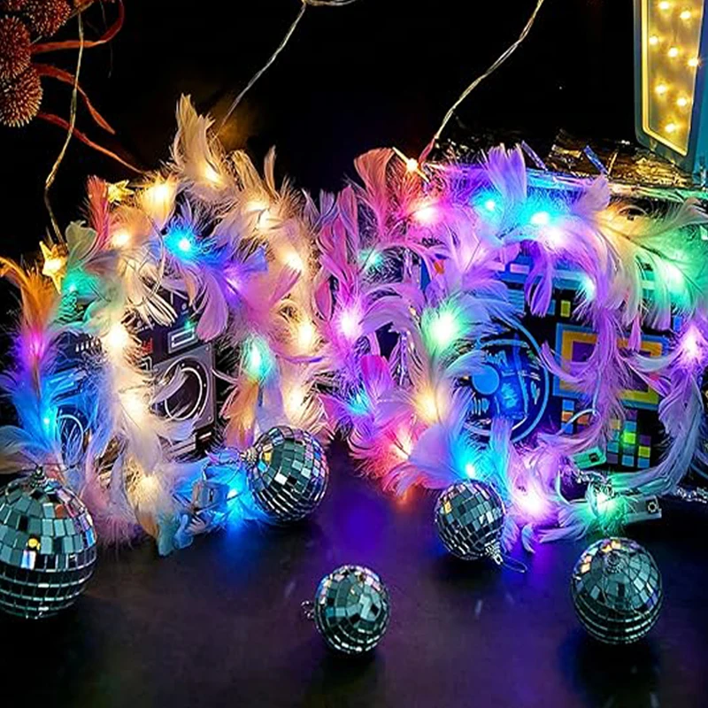 Colorful led feather wreath Festival Masquerade Accessories Holiday Wedding Party Supplies illuminated hair accessories for girl