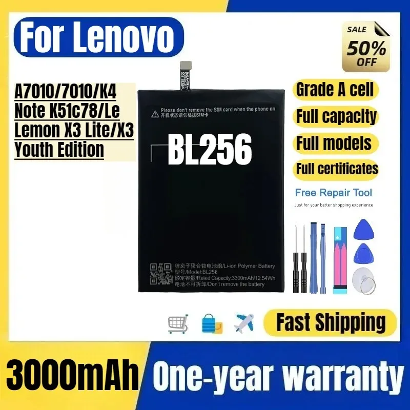 BL256 for Lenovo A7010/7010/K4 Note K51c78/Le Lemon X3 Lite/X3 Youth Edition Phone Battery Replacement Bateria Grade A Cell