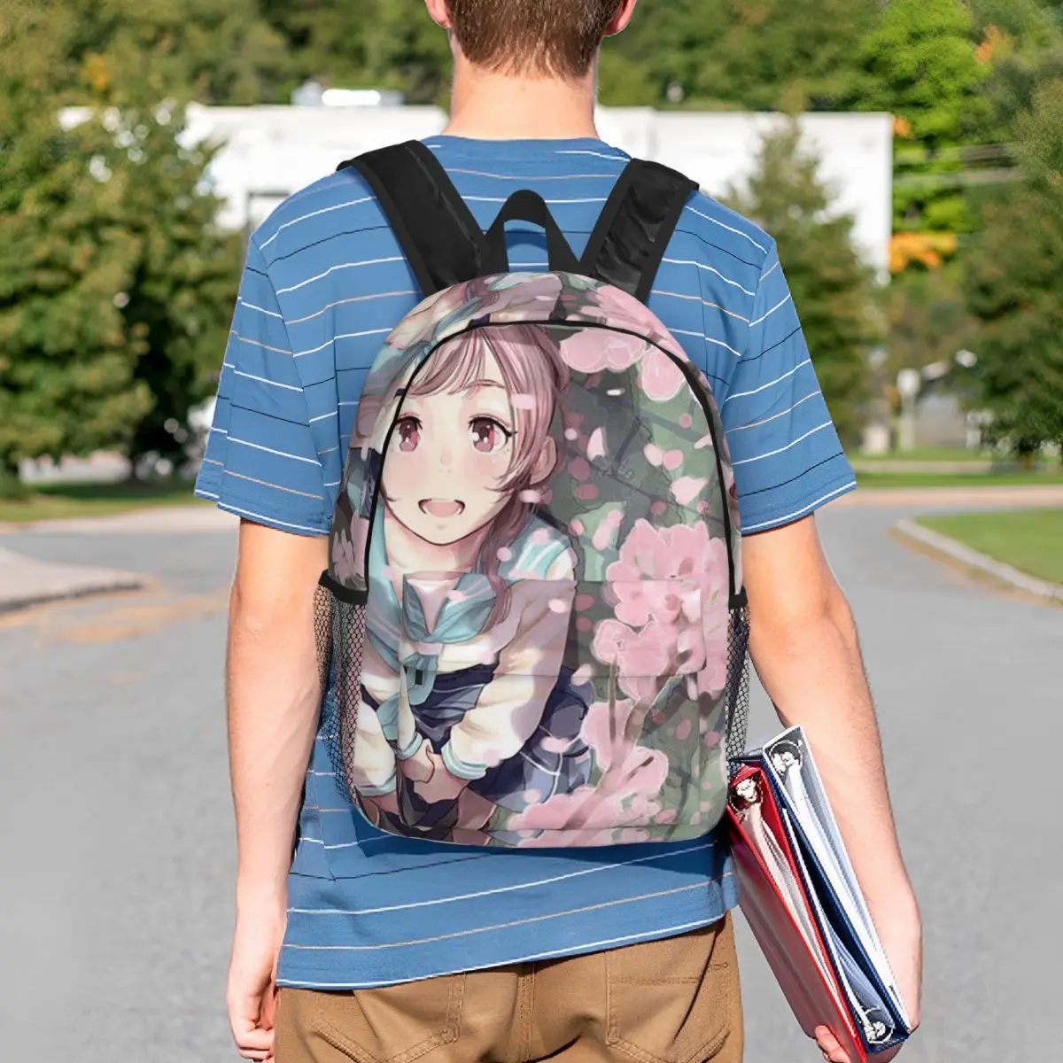 Anime Girl Wear Uniform And Cherry Blossoms Backpack Student BookBag Children School Bag Laptop Shoulder Bags for Boys Girls