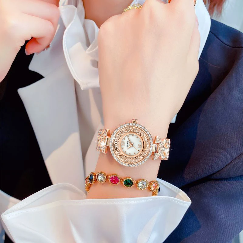 SKONE 틈새 다재다능한 여성용 시계, 흐르는 모래 풀 다이아몬드 라이트 럭셔리 패션 기질 쿼츠 시계