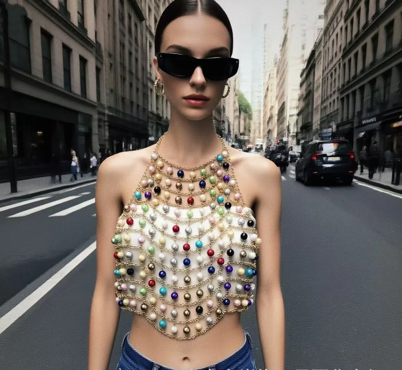 Woman Body Chain Sexy Bra Chain Colour Mixture Totally Hand-made String Of Beads Bikini Chest Chain Night Club Body Jewelry