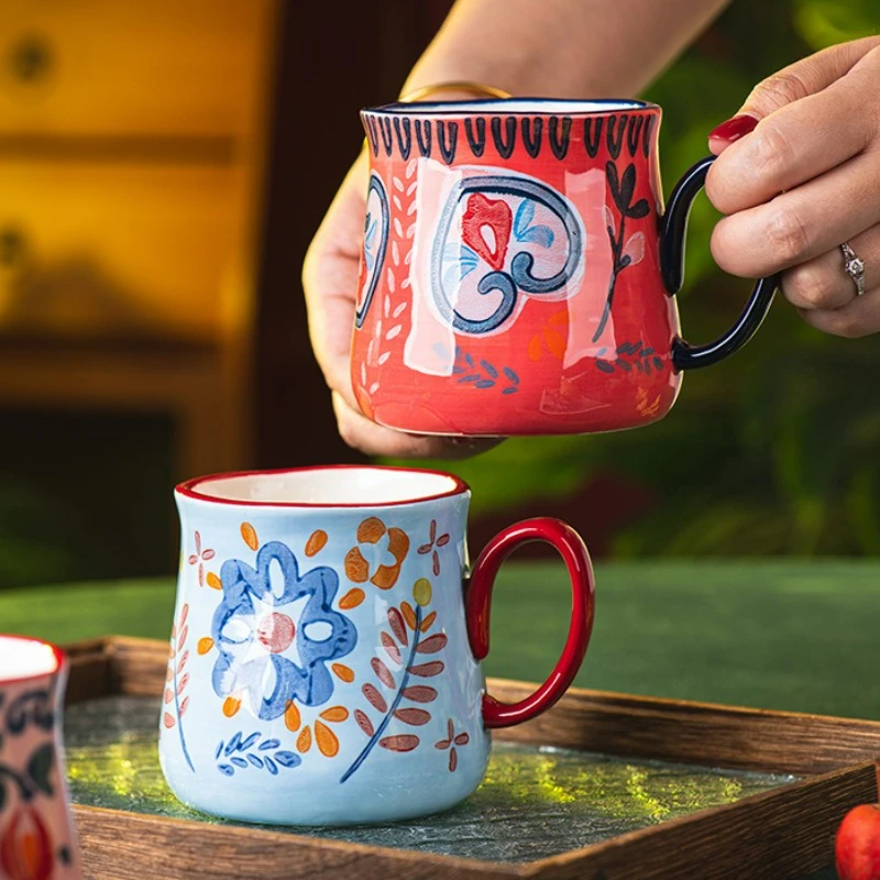 

Hand Painted Ceramic Mug Vintage Ceramic Design Large Capacity Coffee Milk Water Cup Household Office Breakfast Home Tea Cups