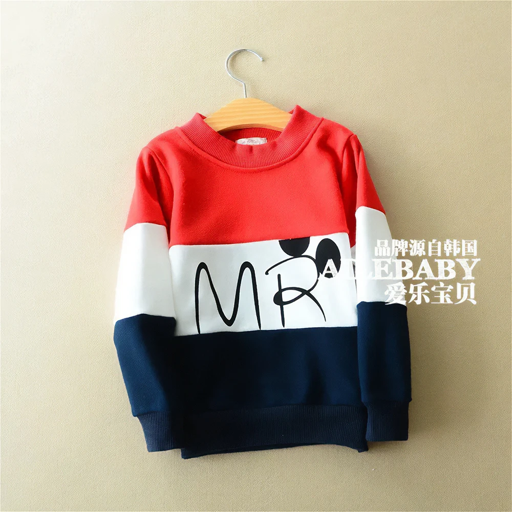 New children's sweater spring winter clothes Baby boys Fashion Cartoon letters Cotton warm Pullover Outwear Stitching Sweatshir