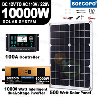 10000W Solar Generator Kit 500W Panel 100A  Controller 12V/24V to 110V/220V Inverter DC Cable for Camping/Emergency/Home Backup
