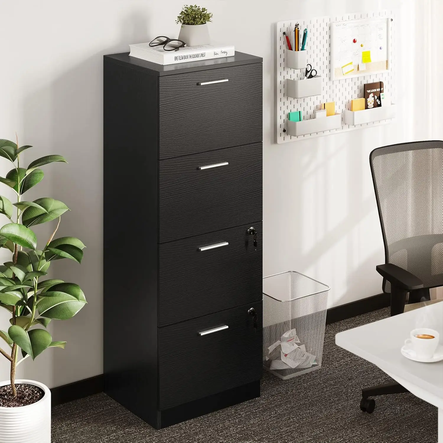 

4-Drawer File Cabinet with Lock, 15.86" Deep Vertical Filing Cabinet, Storage File Drawers for Letter A4-Sized Files