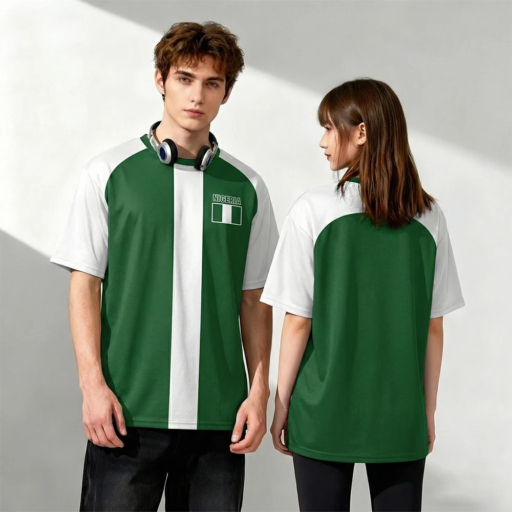 

2026 New Nigerian Flag Print T-shirt Men's and Women's Summer Quick Drying Short Sleeve Jersey Youth Football Fan Sports Tee