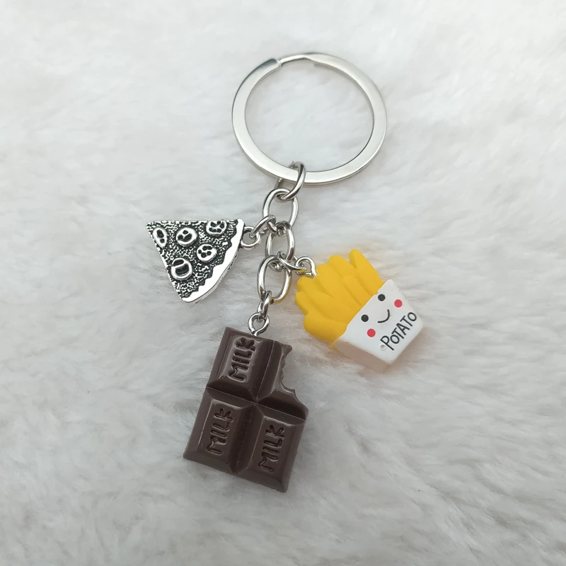 Cute Dessert Keychain Afternoon Tea Keychain Pizza Chocolate Cake Food Keychain Ladies Girl Gift Handmade Jewelry