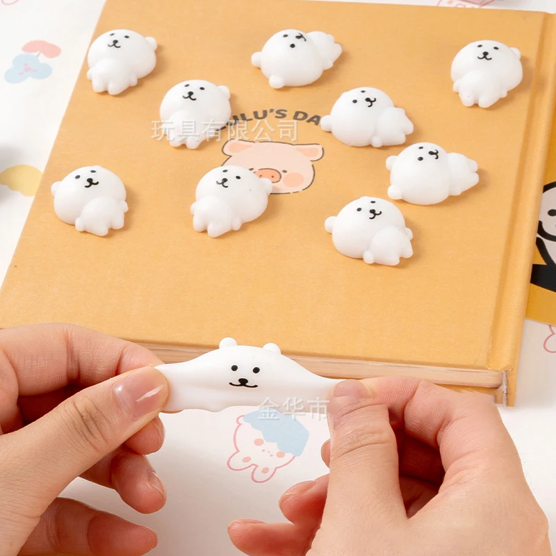 10Pcs Cute Little White Bear Pinch Toys For Children Adults Stress Relief Cartoon Bear Squeeze Squishy Fidget Creative Gifts