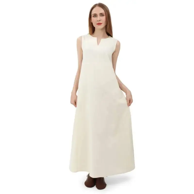 DAZCOS 女性の中世アンダードレスノースリーブリネンチュニック農民ドレス夏のコスプレ衣装女性ヴィンテージリネンドレス