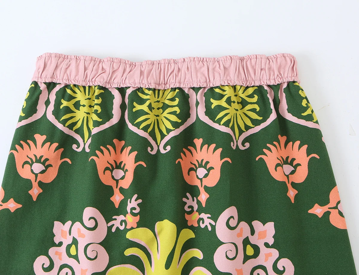 KONDALA Schicker Grüner Herbst-Print Damenanzug Schleifenblumenhemd + Midirock mit elastischem Bund Mode 2026 Vintage Damen-Urlaubssets – Detail 16