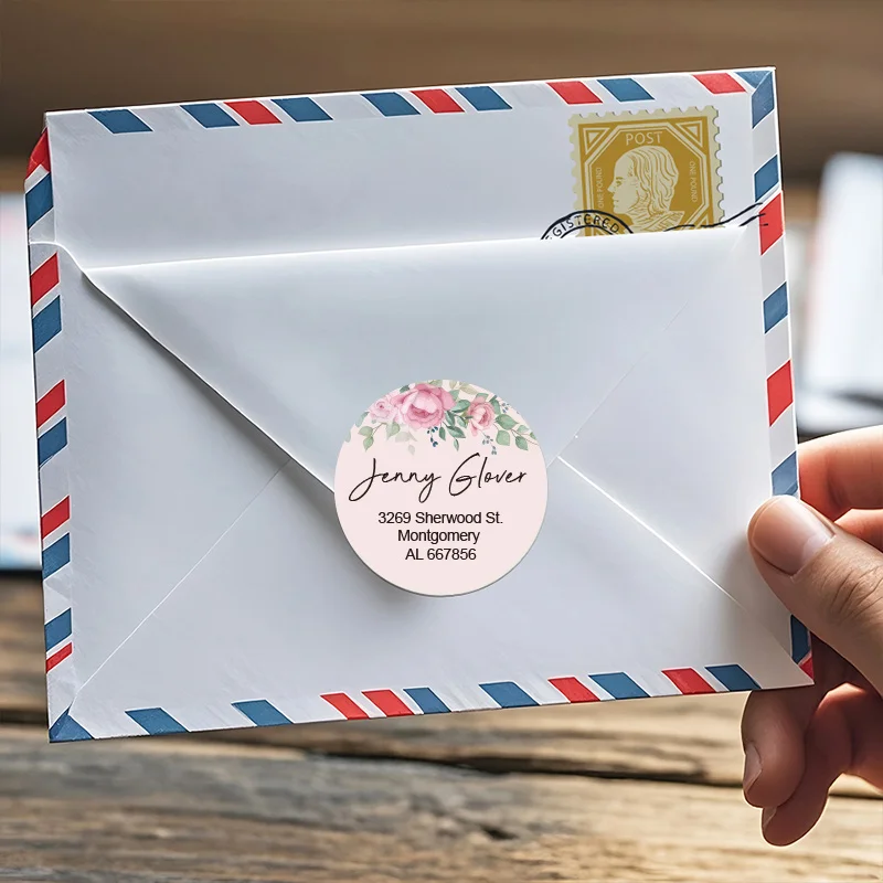 ملصقات بريدية مخصصة على شكل زهور - ملصقات عنوان مخصصة للأعمال/الدعوات/البطاقات، لاصق مقاوم للماء وقابل للإزالة