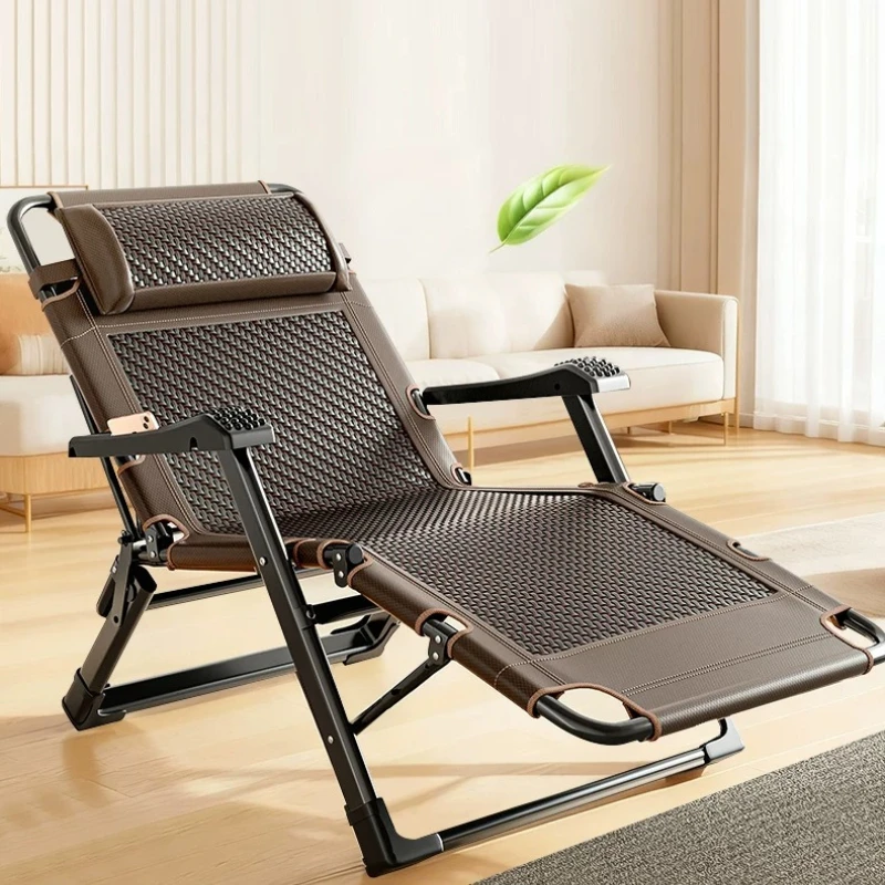 Wide Metal Folding Recliner Lounge Chair Multi Angle Adjustable Breathable Mesh Nap Bed With Armrest Portable Fold Up Chaise