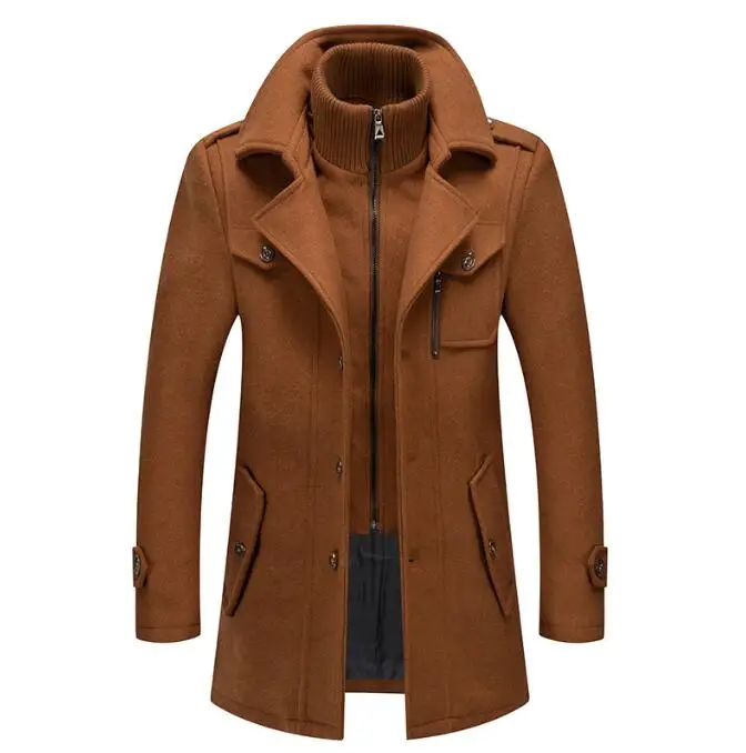 2023New Men Wool Blends Coats Autumn Winter Solid Color Cold Resistant Men Woolen Overcoat Double Collar Casual Trench Coat Male