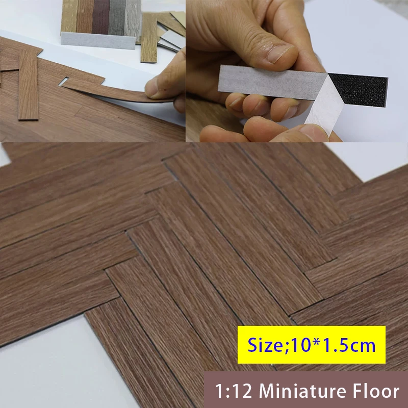 20 piezas, 10x1,5 cm, modelo de suelo de madera en miniatura, azulejos de suelo para casa de muñecas para hacer bricolaje, muebles para casa de muñecas 1:12, decoración de suelo de pared