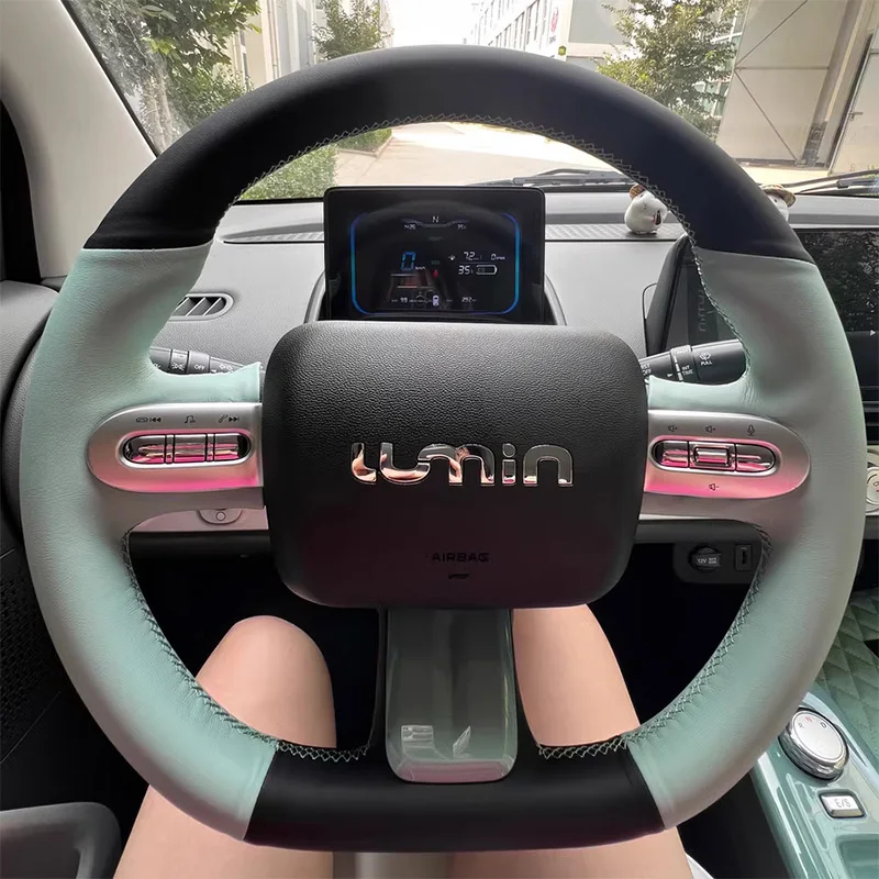 For 2022 Changan Lumin Hand Sewn Needle Thread Car Steering Wheel Cover Car Accessories Genuine Leather Comfortable Durable