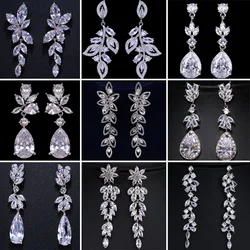 LXOEN Luxury Flower Leaf Zirconia Women Statement Long Drop Earring Wedding Party Bridal Dubai Jewelry Gift Pendientes Mujer