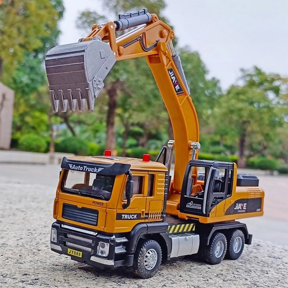 

1:50 микшер, экскаватор, модель автомобиля, игрушка, звук, свет, откат, корпус из сплава, инженерный транспорт, грузовик, модели транспортных средств, подарки для хобби