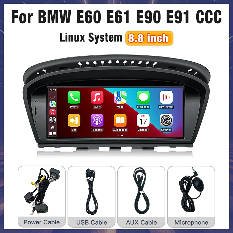 8,8 inch Linux autoradio voor BMW E60 E61 E90 E91 CCC CIC draadloze CarPlay Android Auto multimediaspeler BT auto video carplayers