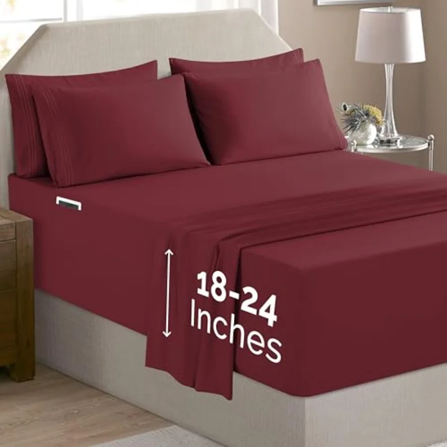 

Luxury Soft 6-Piece 1500 Premium Hotel Quality Bed Sheet Set with Extra Deep Pockets 18-24 Inch Wrinkle Free Storage Pockets Ex