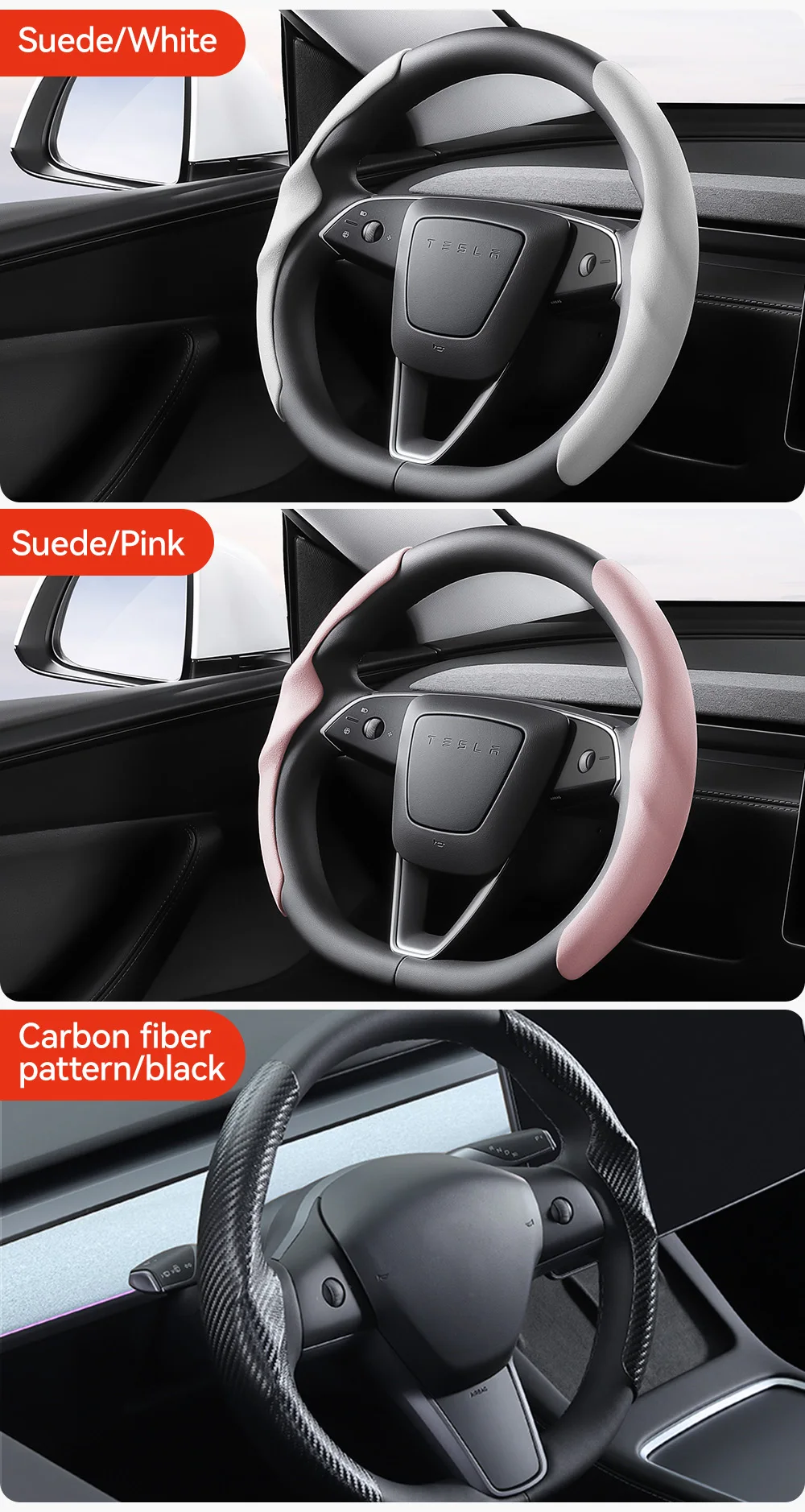 Lenkradabdeckung aus Carbonfaser-Optik, Sportlenkrad, rutschfeste Hülle, universell passend für Tesla Model 3 und Y, ideal für Autofahrten. – Detail 18