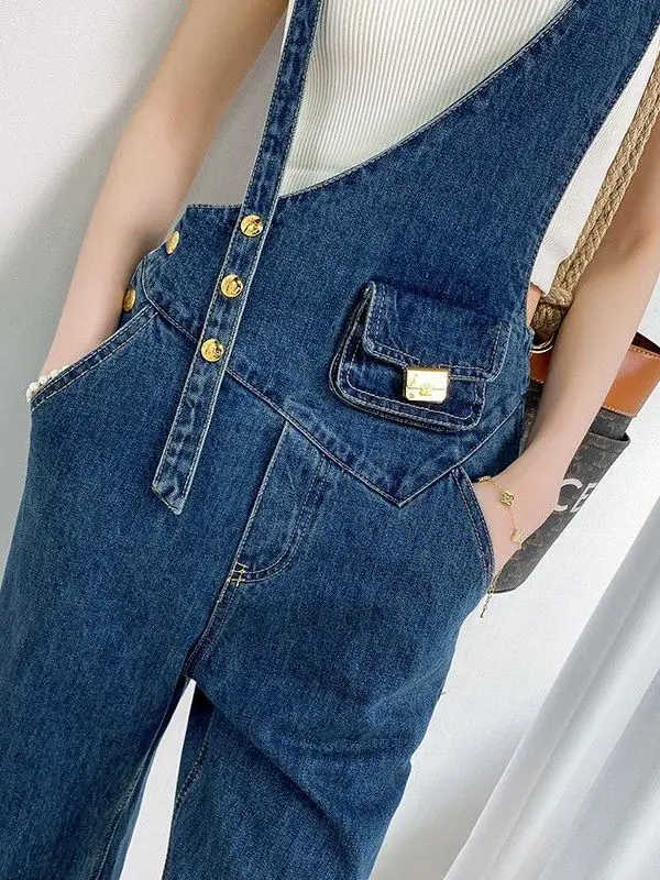 

Утягивающий джинсовый комбинезон с высокой талией, женские прямые брюки с асимметричным дизайном, длинные брюки с бретельками, лето 2025 г.