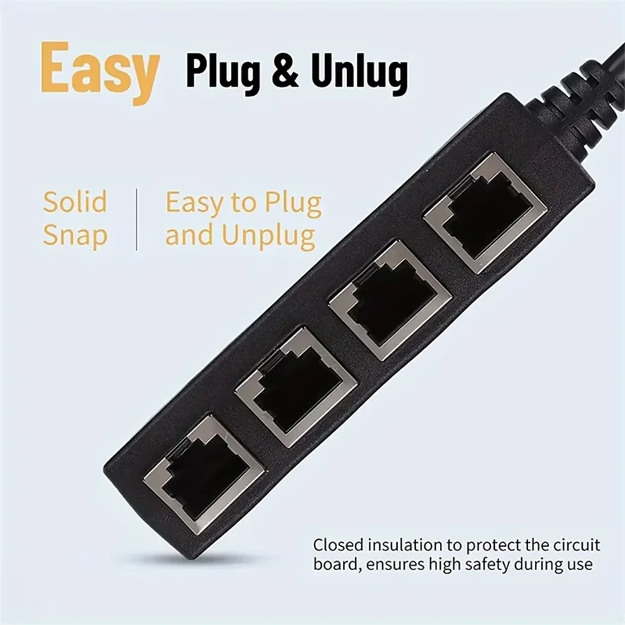 RJ45 이더넷 케이블 분배기 네트워크 어댑터, 이더넷 분배기 1 ~ 4 케이블 적합한 슈퍼 LAN 이더넷 커넥터 어댑터 Cat 6