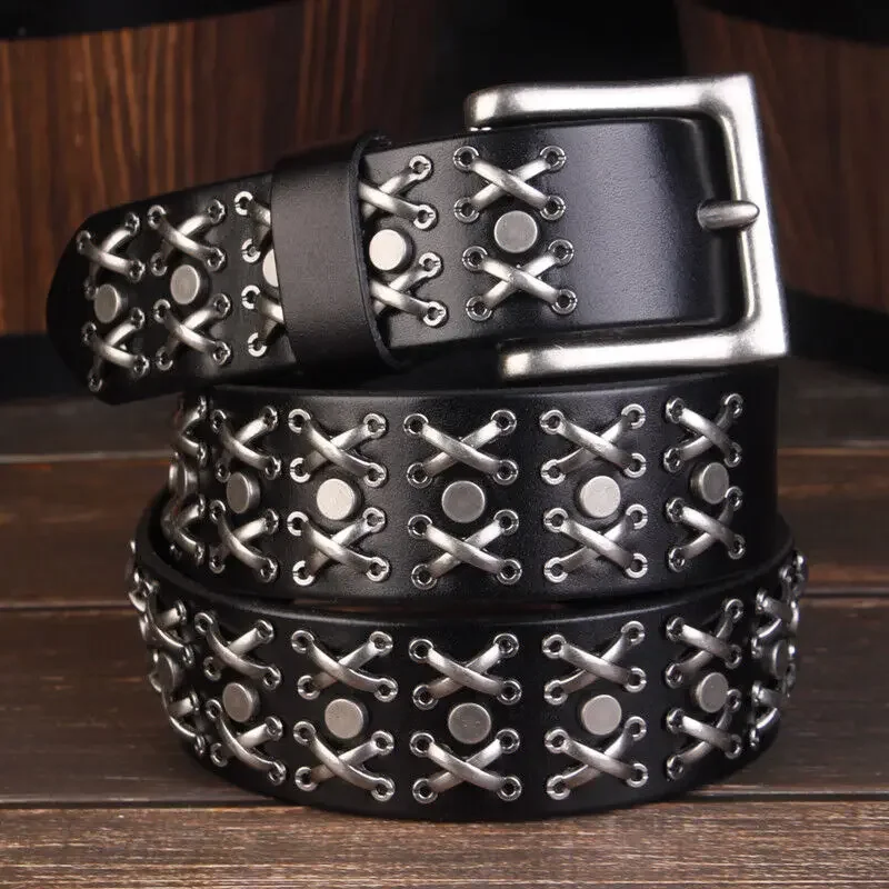 men's-genuine-leather-belt-punk-rock-metal-hip-hop-waistband-cross-rivet-belts