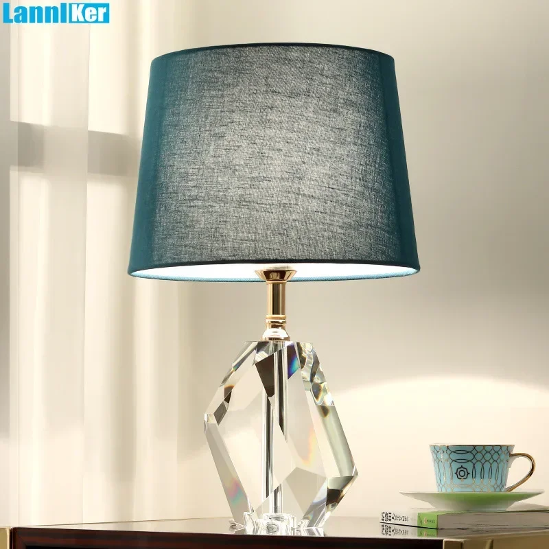 

Modern Crystal Table Lamp Fabric Shade Bedside LED Table Light for Living Room Bedroom Dining Room Dask Light Home Decoration