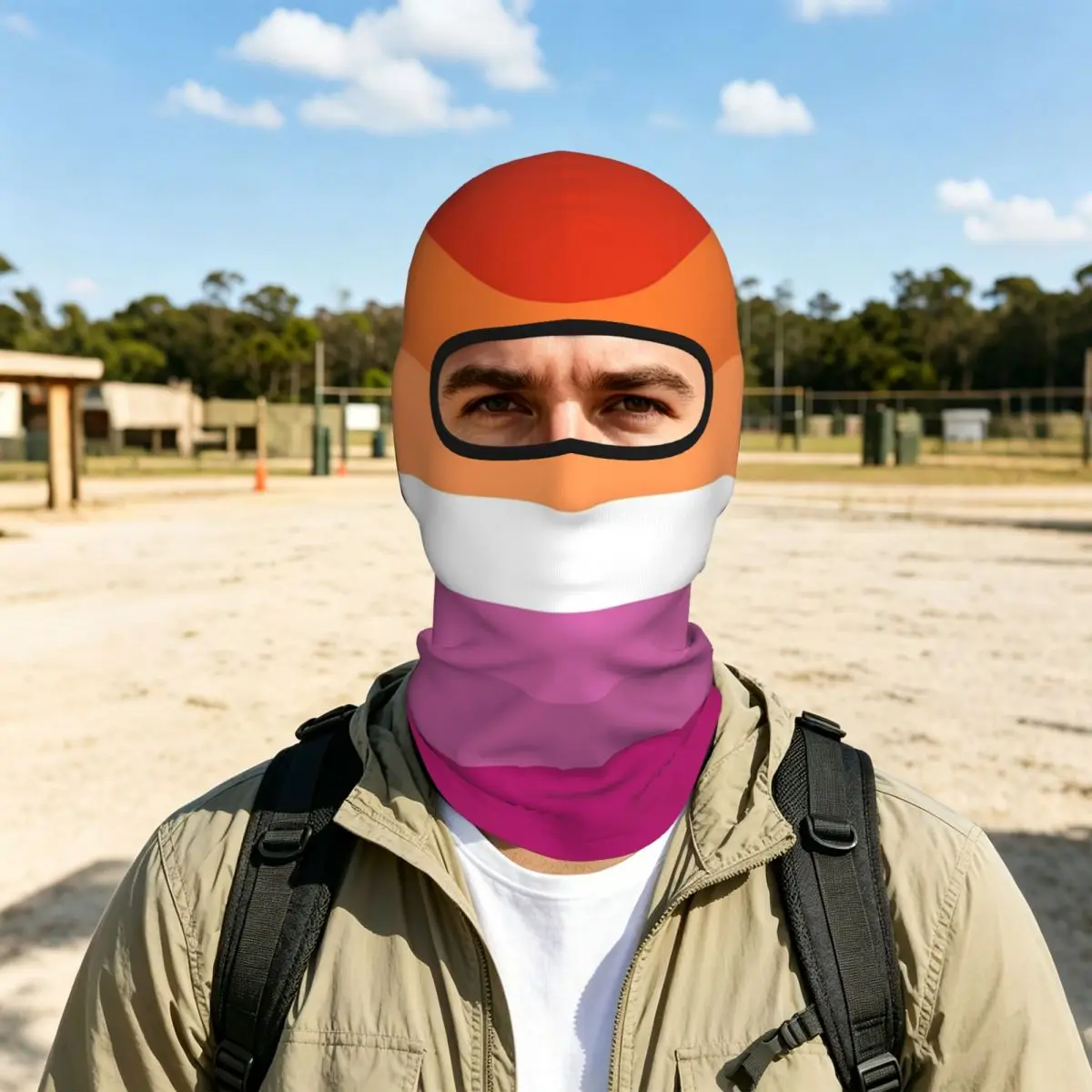 Orange Magenta Lines Lesbian Pride Flag Butch Femme Pride Flag Balaclava Full Face Mask Sun Protection Neck Gaiter For Cycling