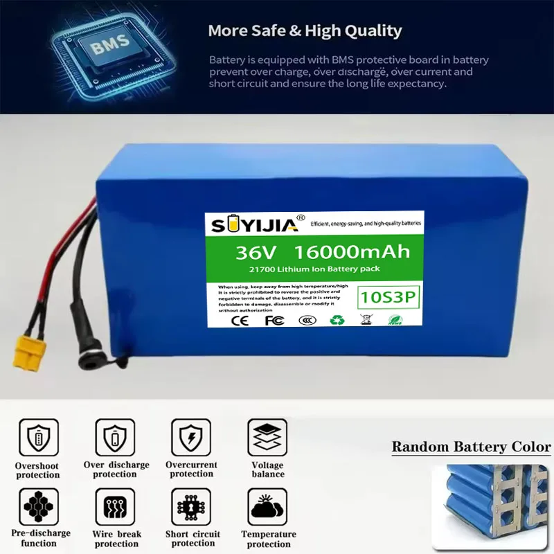 21700 36V 16Ah 10S3P Batterie Au Lithium Rechargeable 1000W intégré BMS adapté Aux Vélos, Fauteuils Roulants Batterie De Scooter