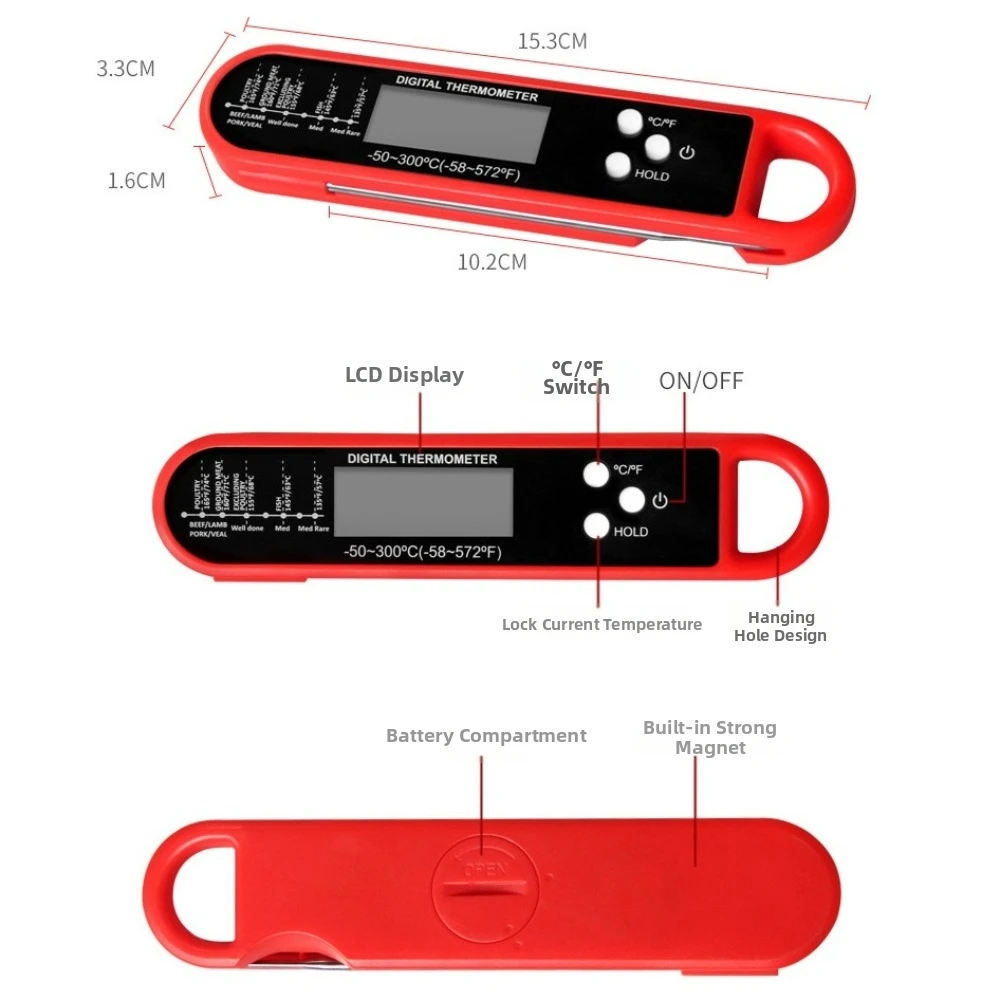 Backlit Display Instant Read Thermometer High Accuracy Timer Cook Mode Digital Meat Thermometer Probe Type Touchscreen LCD