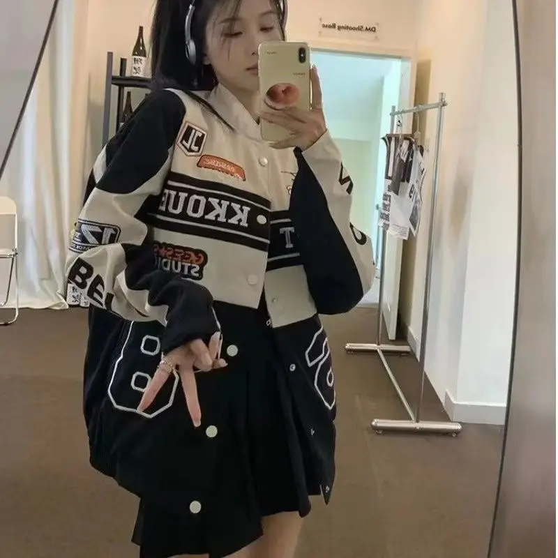 Woman varsity Jackte Long Sleeves Race Car Jacket Vintage Detachable Hem Coat 2022 New American Baseball Coats