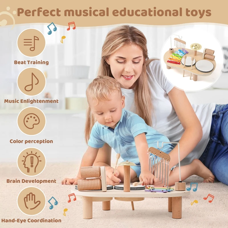 Bebê eoliano sinos chocalho montessori brinquedos educativos crianças brinquedos musicais kit de bateria mesa música instrumentos musicais de madeira