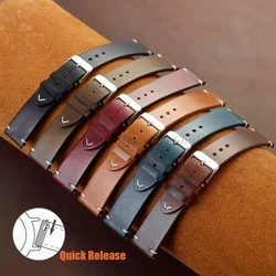 Oil Wax Leather Watchband Strap 18mm 19mm 20mm 21mm 22mm 24mm Quick Release Retro Wristband Women Men Business Watch Accessories