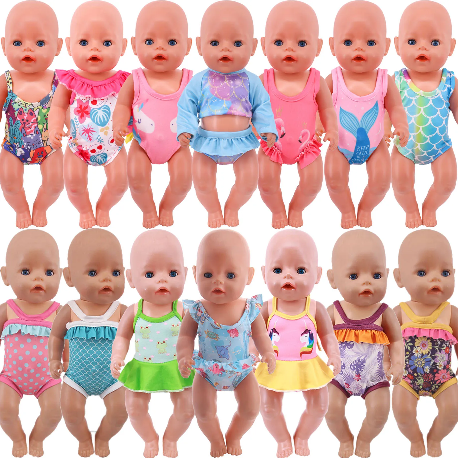 Unicorn/Flamingo Swimsuit for 18 inch American Doll & 43Cm New Born Baby Doll Clothes Bodysuit Mermaid Style Baby Reborn Clothes