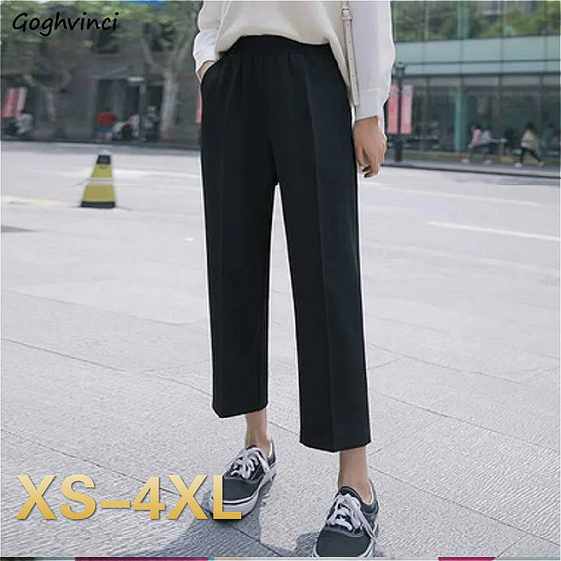 Casual Pants Women Elegant 4XL Ankle-length Solid Black Fall Feeling Wide Leg Cozy Breathable Ulzzang Chic All-match Students