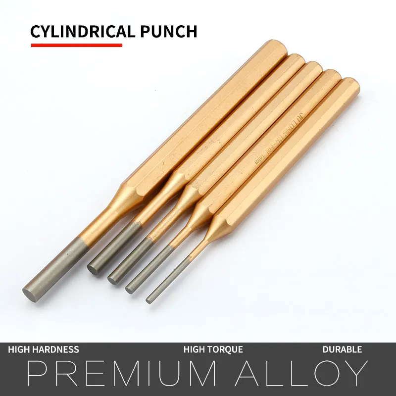 Chrome vanadium steel high hardness cylindrical impact percussion punch needle fitter punching round chisel 3/4/5/6/8mm