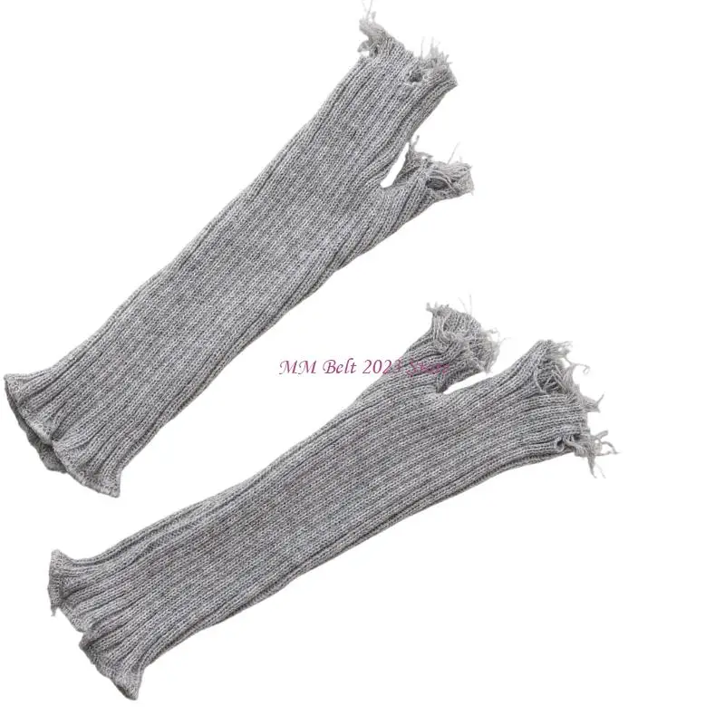 49ME قفازات محبوكة ممزقة سلسلة داكنة للجنسين قفازات متعثرة مع ألياف أكريليك ناعمة لأزياء الشارع الشهير والإكسسوارات