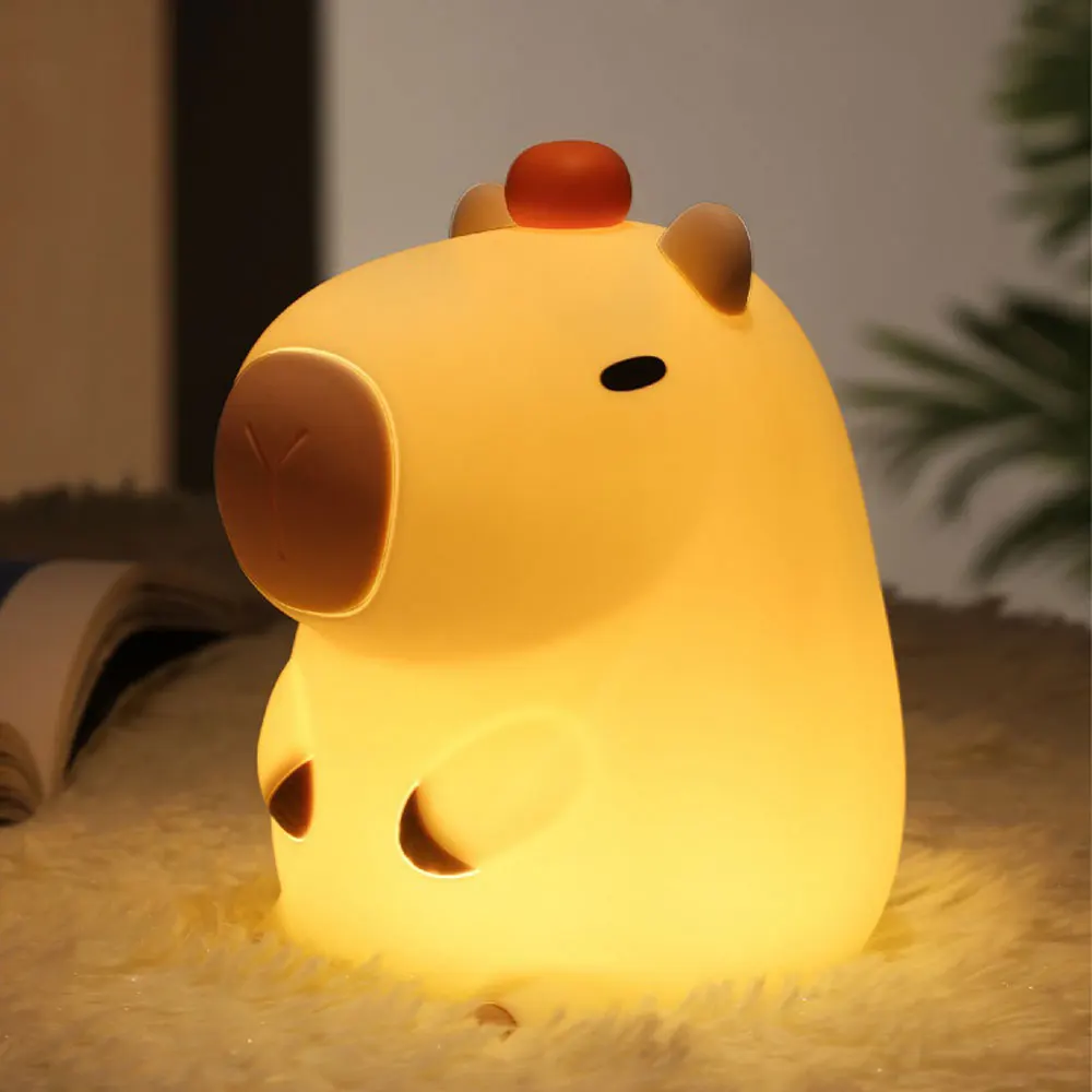 

Cute Cartoon Capybara Silicone Night Light Usb Rechargeable Timing Dimming Sleep Night Lamp for Children's Room Decor