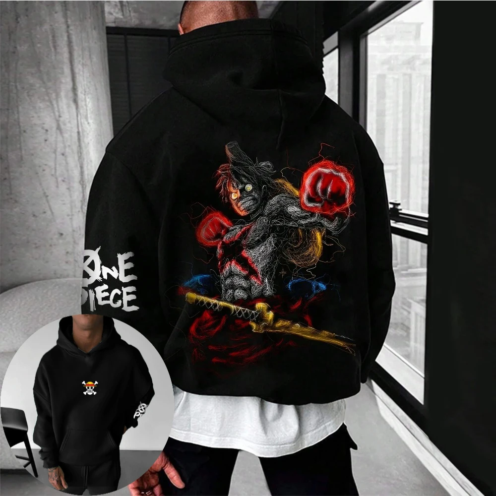 ONE PIECE Men's Hoodie Sweater Monkey D. Luffy Anime 2025 Autumn/Winter Print 100% Pure Cotton Casual Loose Hoodie Y2k