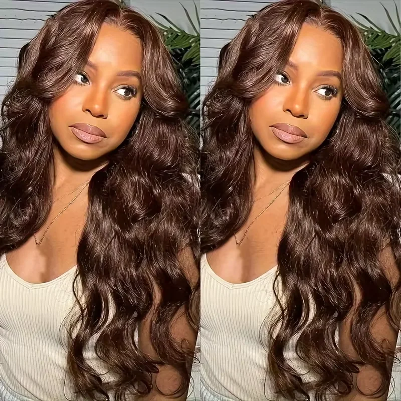 Perruque Lace Closure Wig Body Wave Naturelle, Cheveux Humains, Brun Ombré Chocolat, 13x4, 13x6, à Reflets, pour Femme