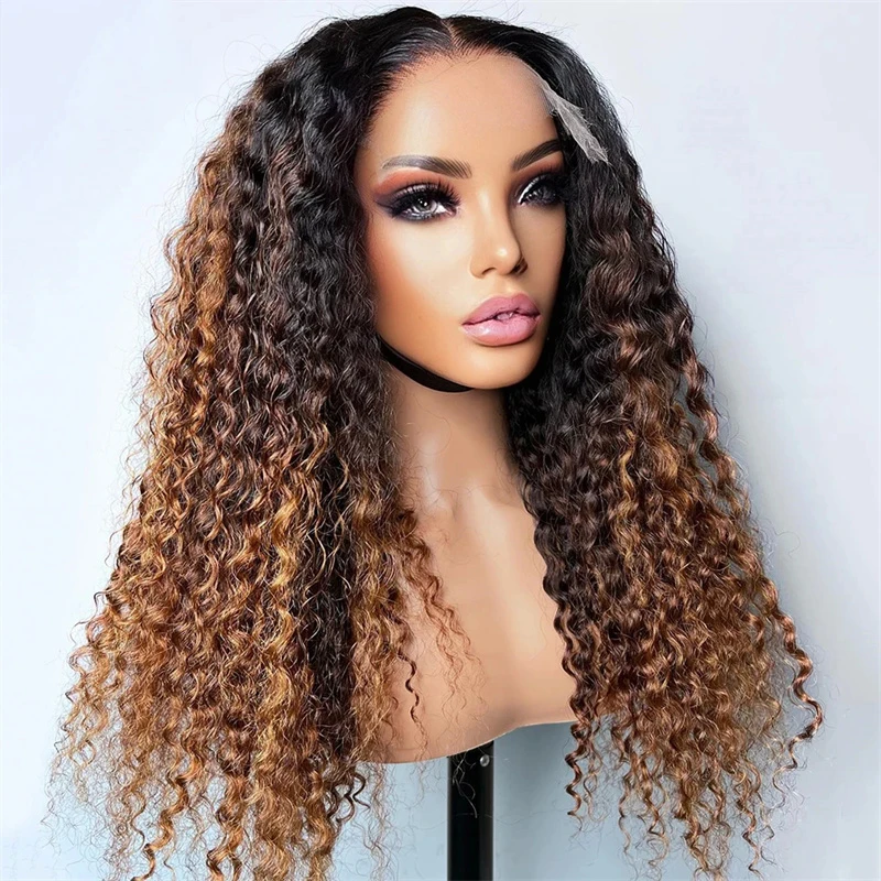 

Ombre Коричневый Мягкий 26-дюймовый Длинный 180 Плотность Кудрявый Глубокий Парик Фронта Шнурка Для Женщин С Волосами Младенца Предварительно Сорванные Бесклеевые Ежедневно