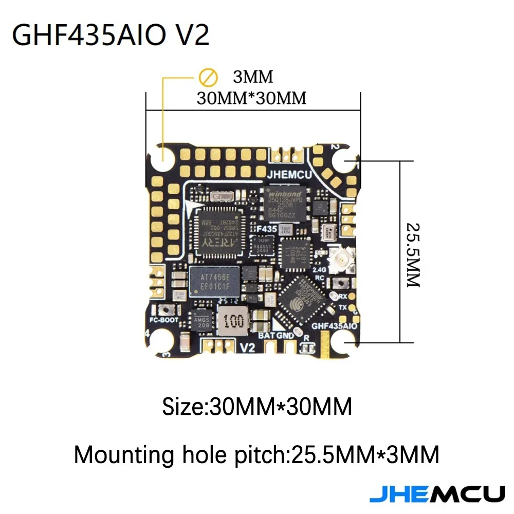 JHEMCU GHF435AIO V2 F4 20A AIO FC ELRS 2.4G BMP280 AT7456E BLHeli_S Betaflight USB-C 2-4S für FPV Freestyle Racing Drohne – Detail 3