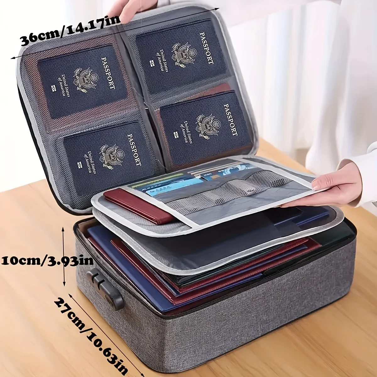 Lockable File Storage Bag,3-Layer Zipper Organizer with Combo Lock for Laptop Documents,Durable Desk Organizer for Office Folder