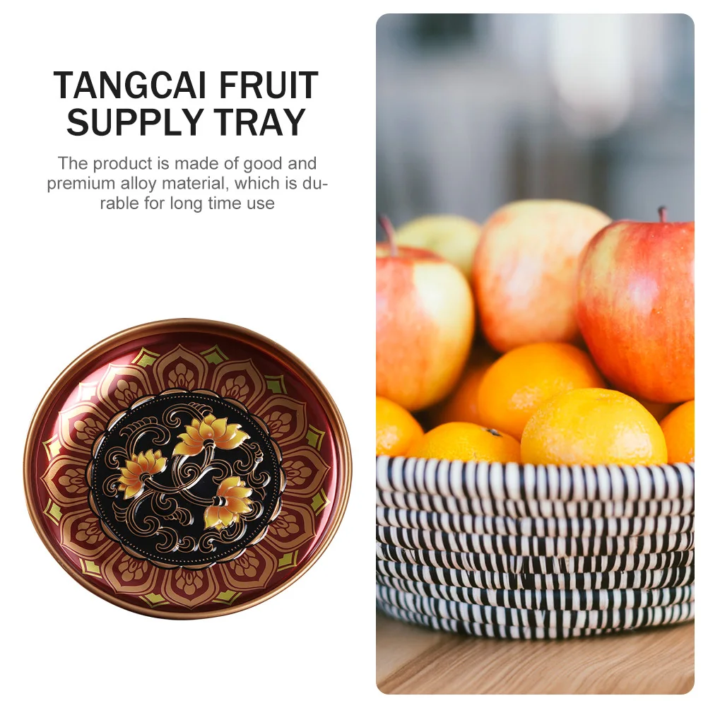 

Buddhist Offering Plate Alloy Vintage Relief Lotus Fruit Tray Temple Snack Dessert Serving Bowl Religious Tribute