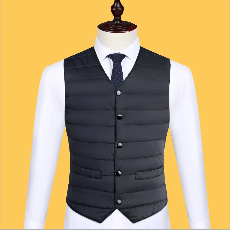 

Autumn Winter Down Cotton Men Coat Vest Fashion Button Cardigans Thicken Warm Solid V-Neck Casual Versatile Sleeveless Jackets