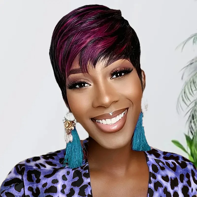 

Короткий парик пикси для женщин, человеческие волосы, короткие многослойные парики пикси с челкой для женщин