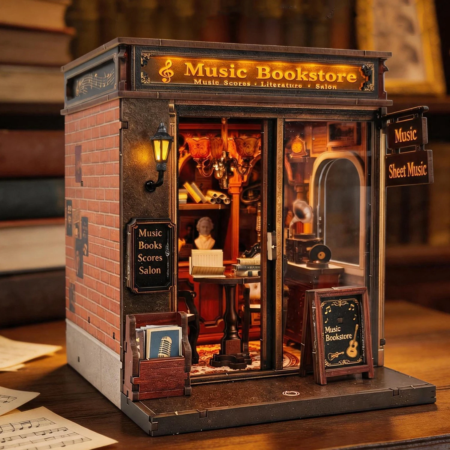 DIY Wooden Miniature Model Kits Melody Classics Bookstore Cottage 3D Puzzle Dollhouse With Furniture for Friends Birthday Gifts