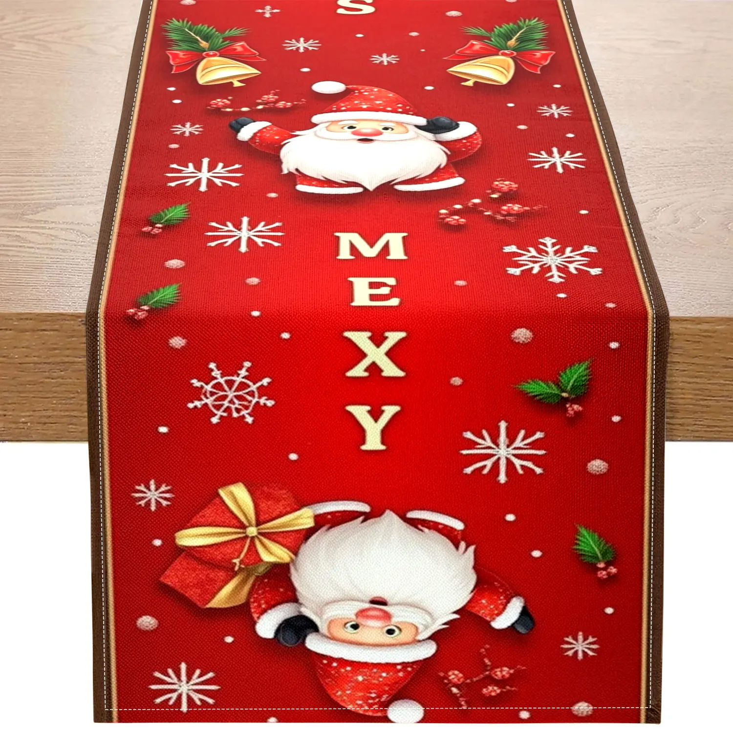 1 Piece Christmas-Themed Table Runner, Featuring Santa Claus, Wreaths, and Snowflake Patterns, Suitable for Christmas Parties and Holiday Home Decoration
