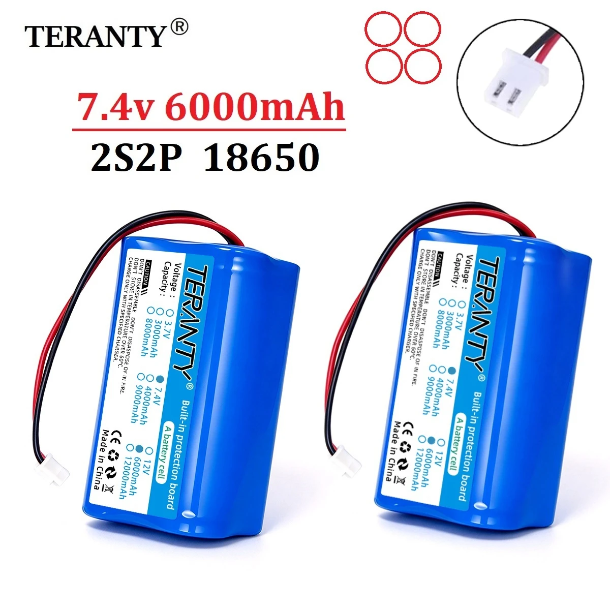 7.4V 6000mAh 18650 Lithium Rechargeable Battery 2S2P + XH2.54 Plug for Monitoring Equipment RC Toy Bluetooth Speaker